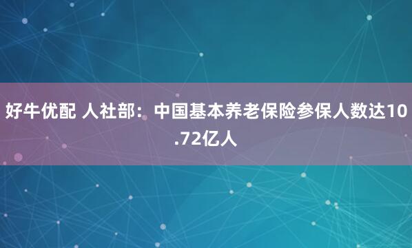 好牛优配 人社部：中国基本养老保险参保人数达10.72亿人